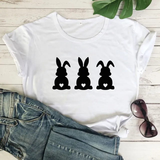 Women's Fashion Easter Rabbit Printed Short sleeved T shirt White - Shop at LoveMi