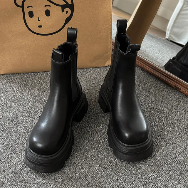 Big Head Thick Bottom Smoke Tube Middle Boots Black - Shop at LoveMi