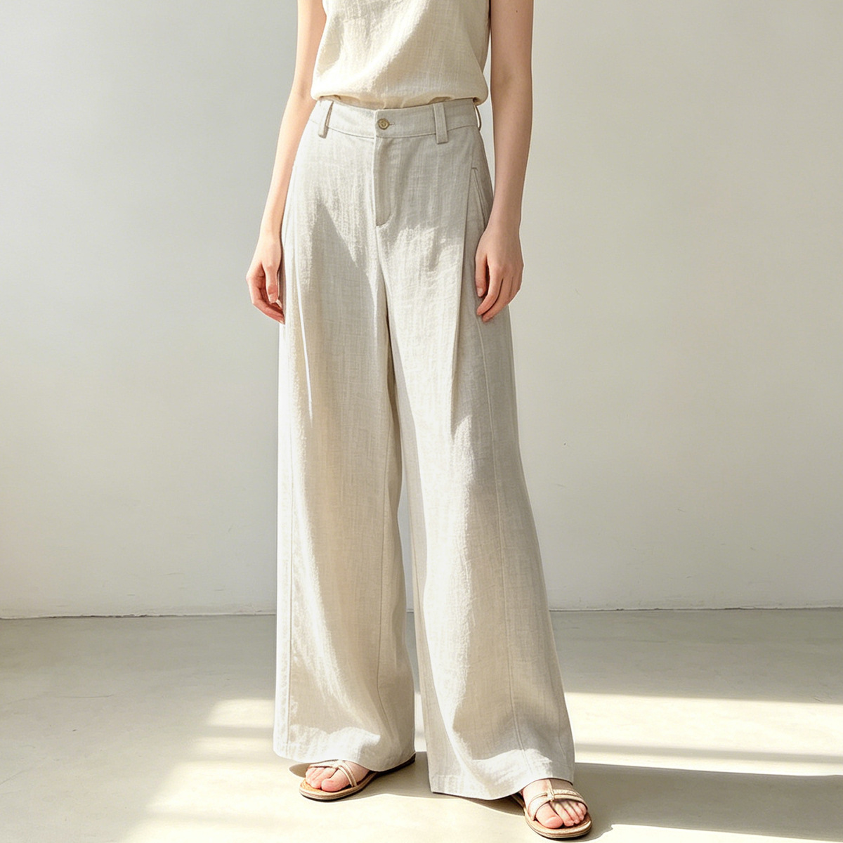 Womens Tencel Linen Wide-leg Pants
