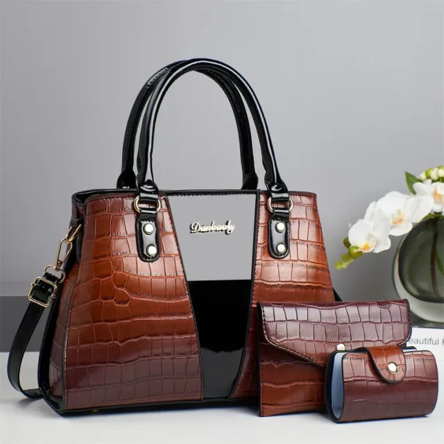 Women's Crocodile Stitching Three piece Shoulder Bag Yellow - Shop at LoveMi