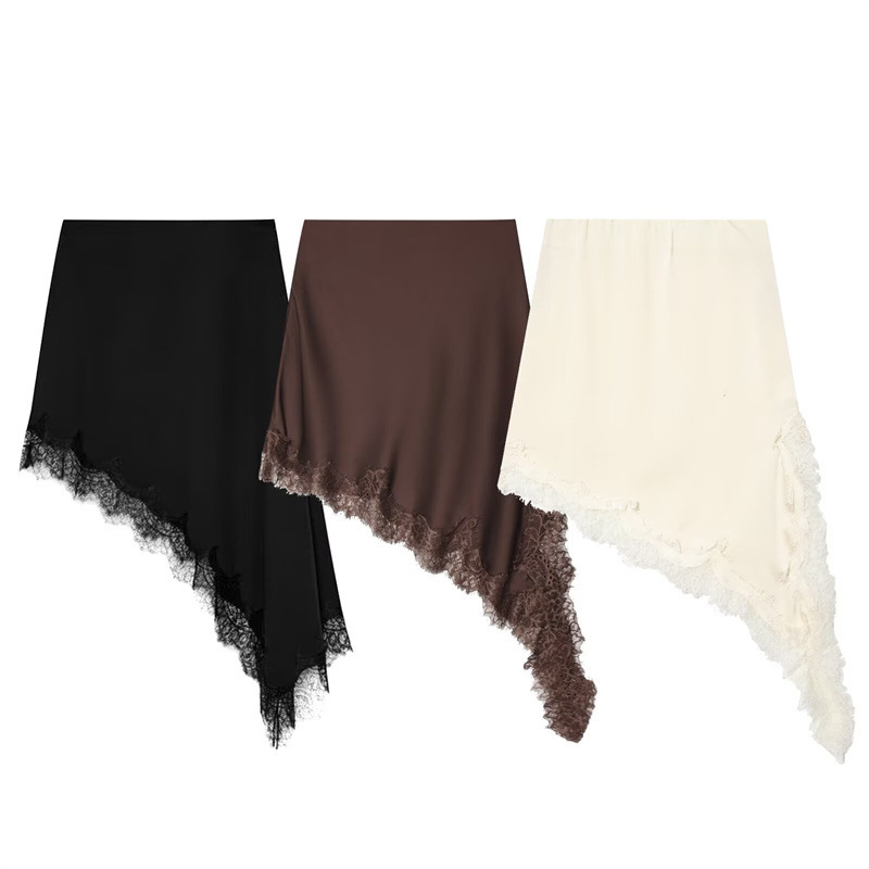 European And American-style Fashionable Minimalist Asymmetrical Lace Skirt