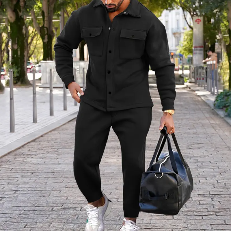 Suede Single-breasted Solid Color Slim Fit Two-piece