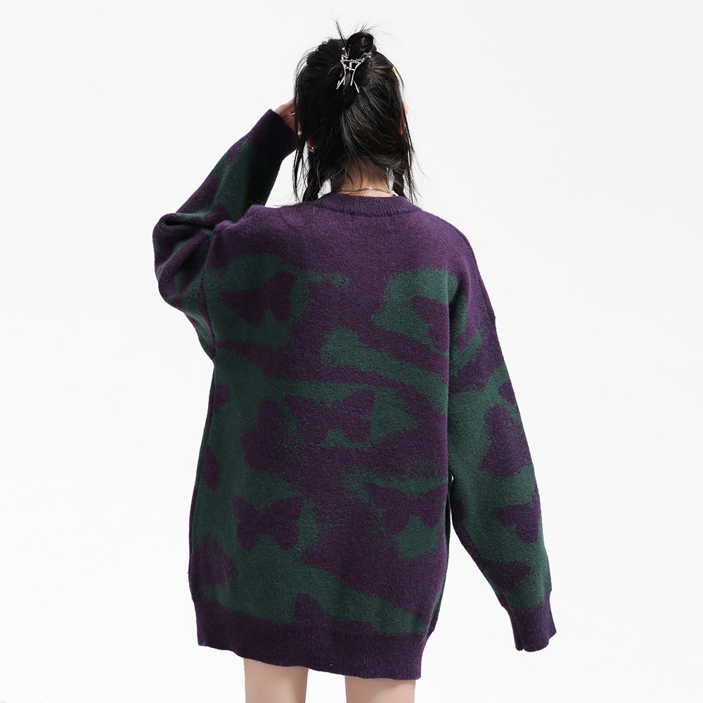 Full Printed Butterfly Design Sense Niche Round Neck Sweater