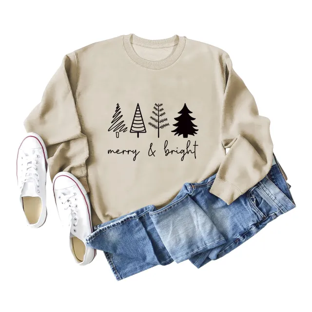 Printing Casual Women's Round Neck Loose Sweatshirt Shirt Sand Black - Shop at LoveMi