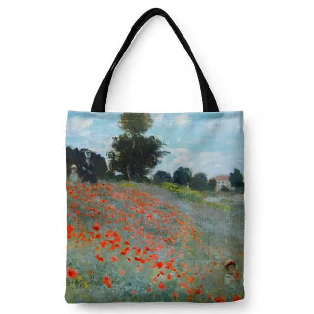 Monet Weeping Willow Water Lily Canvas Bag Shopping Bag Handbag Monet Poppies Vertical And Sma - Shop at LoveMi