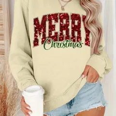 Casual Round Neck Women's Christmas Pattern Sweater - Apricot - View 1