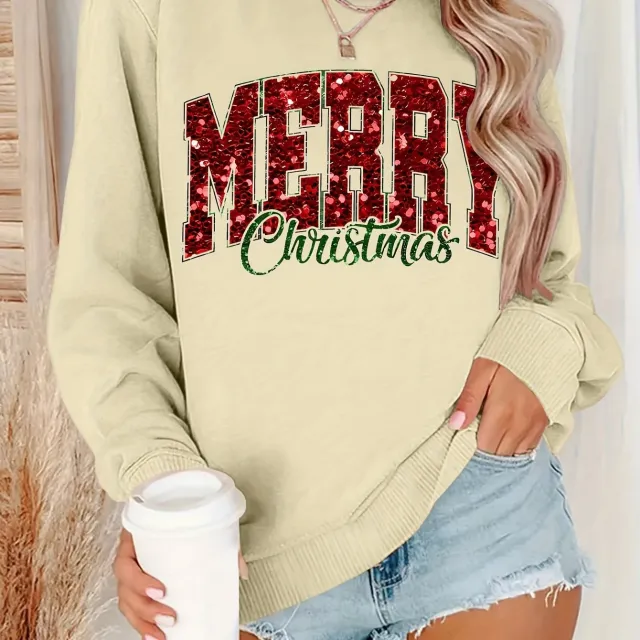 Casual Round Neck Women's Christmas Pattern Sweater Apricot - Shop at LoveMi
