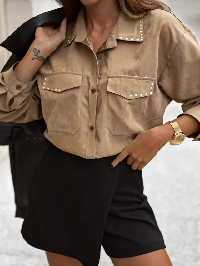 Retro style Casual Chic Women's Blouse Jacket Khaki - Shop at LoveMi