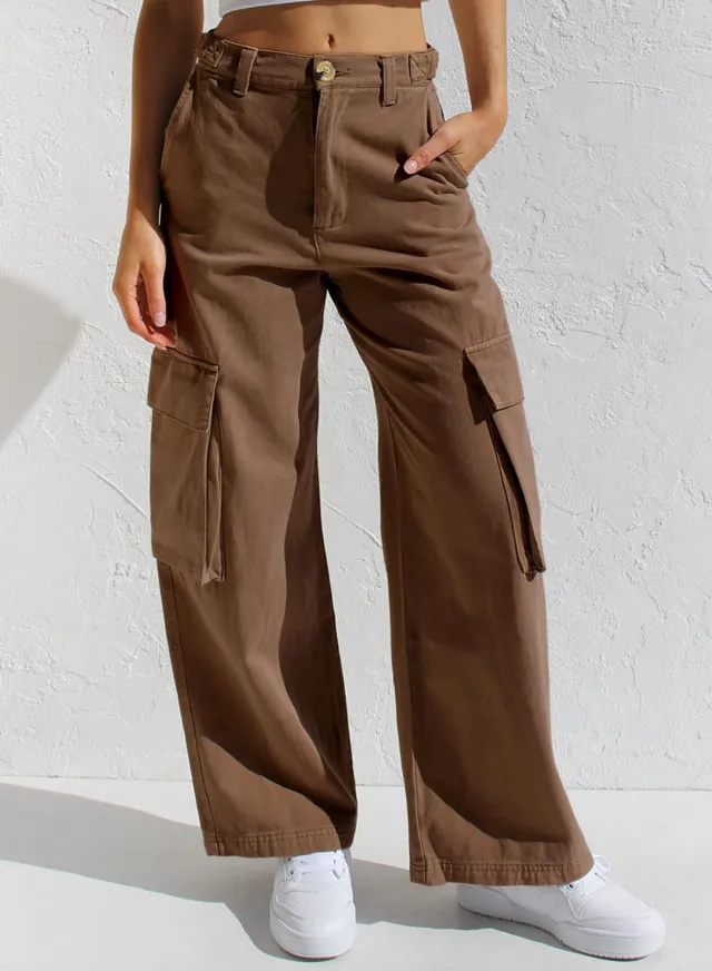 Women's Multi pocket Workwear Loose Casual Denim Trousers Brown - Shop at LoveMi