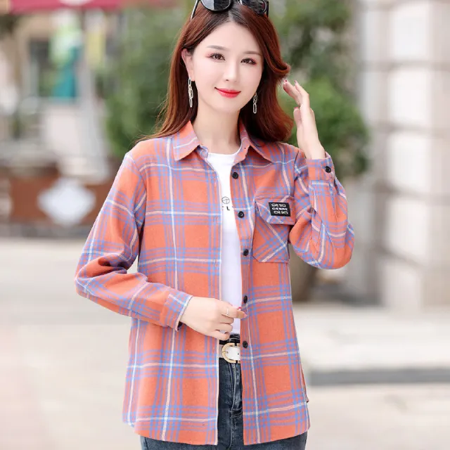 Autumn Plaid Shirt Women's Cotton Long sleeved Brushed Vintage Coat Blk1688 - Shop at LoveMi