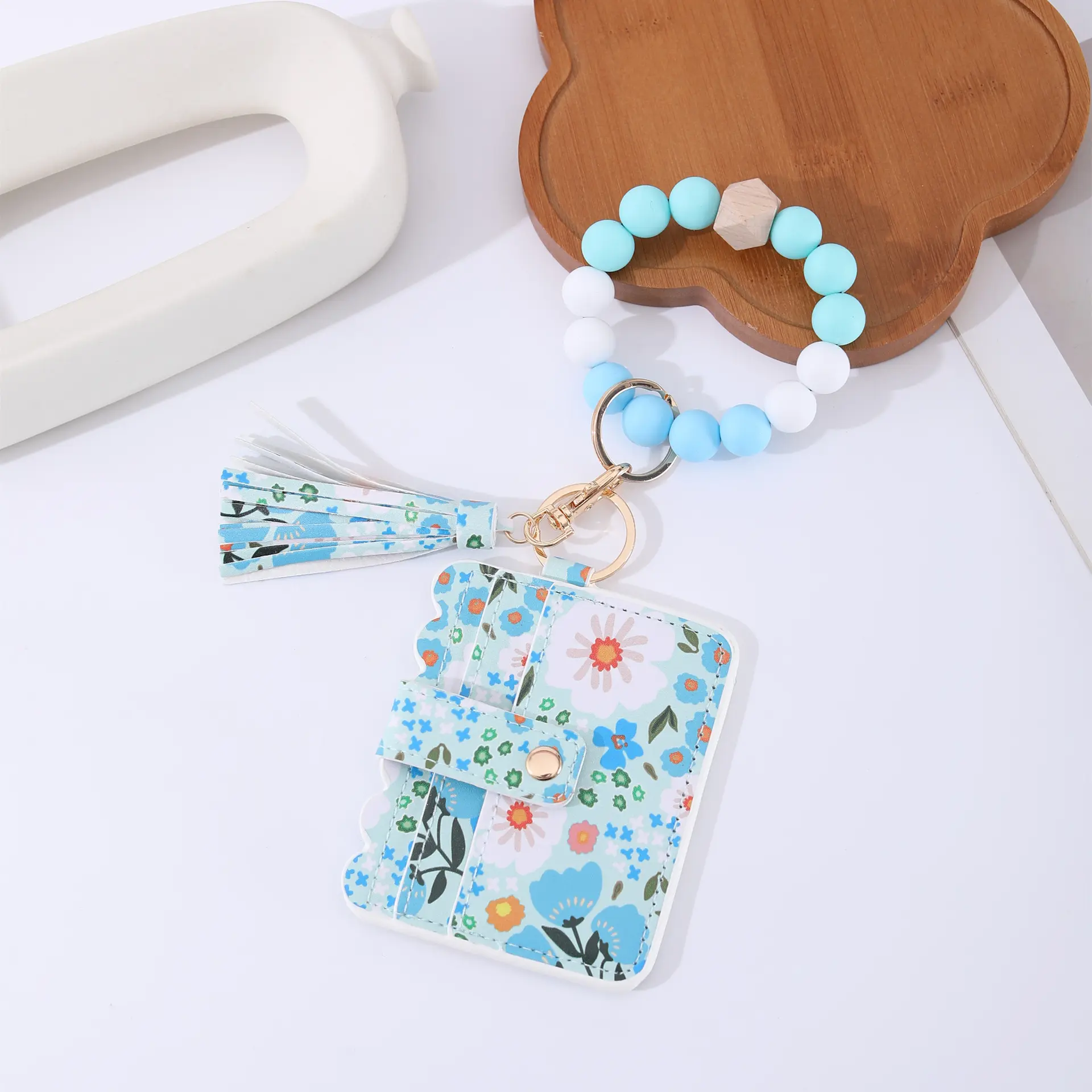 Printed Leather Wallet Keychain