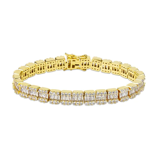 Hip Hop Ear Accessories Square Crystal Sugar Zircon Bracelet Gold 7Inches - Shop at LoveMi