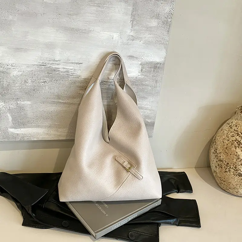 Fashionable Solid Color Soft Leather Underarm Bag Simple Large Capacity