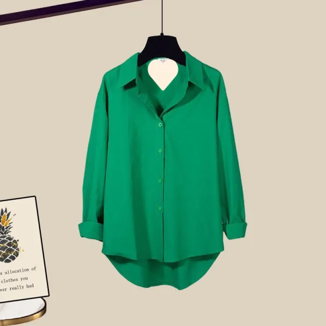 Plus Size Women's Summer Suit Denim Shorts Shirt Green - Shop at LoveMi