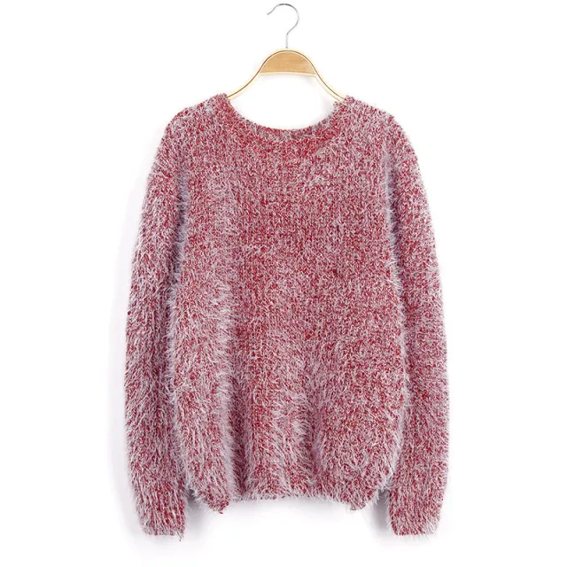 Women's Loose Candy Colored Mohair Pullover Sweater Bright Red - Shop at LoveMi