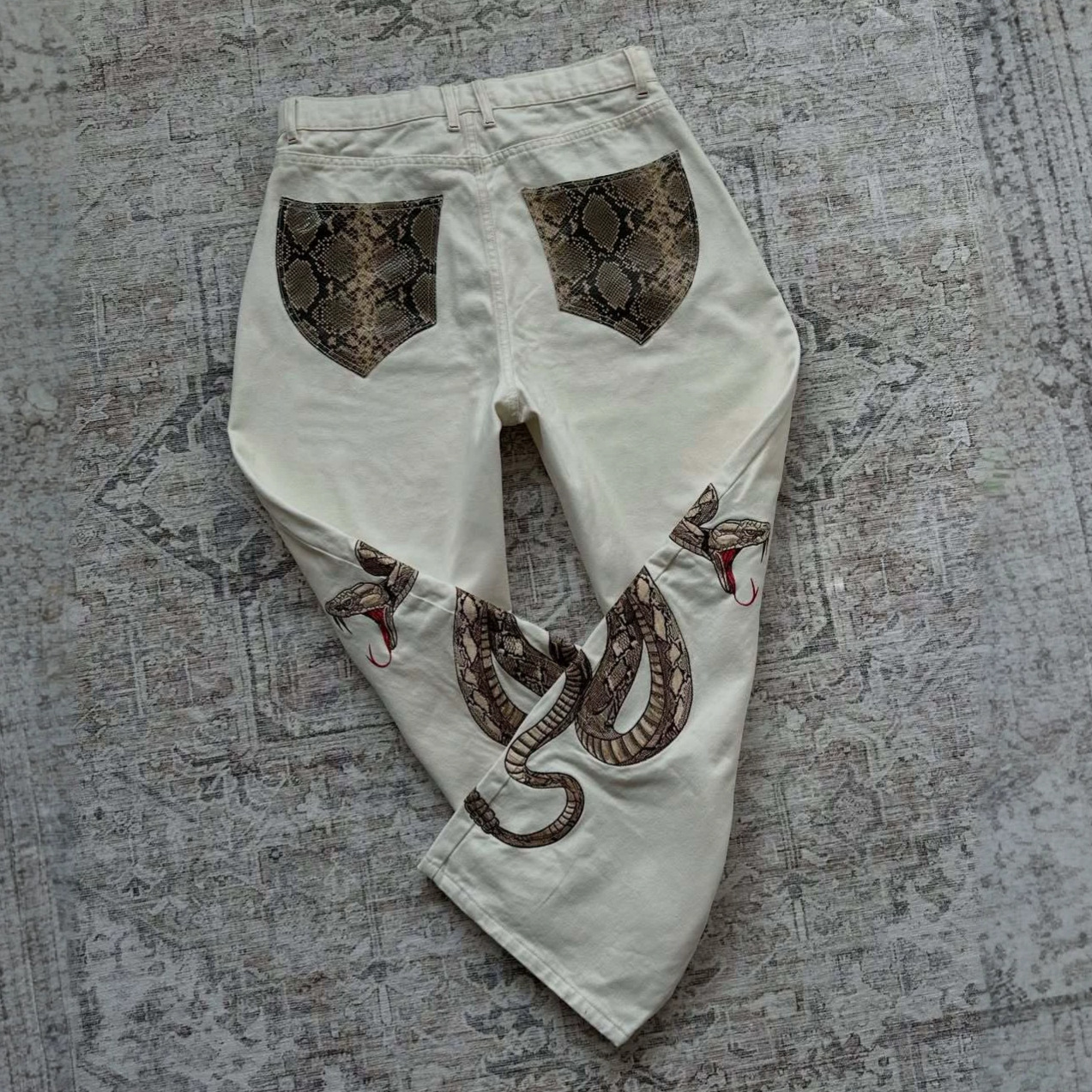 Serpent Embroidered Baggy Pants detail