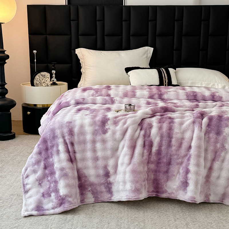 Rabbit-fur-like Plush Bubble Flannel Blanket With Printed Designperfect For Naps And As A Throw