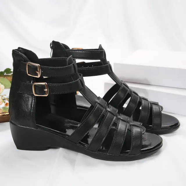 Women's Hollow out Open Toe Zip Wedge Sandals Black - Shop at LoveMi