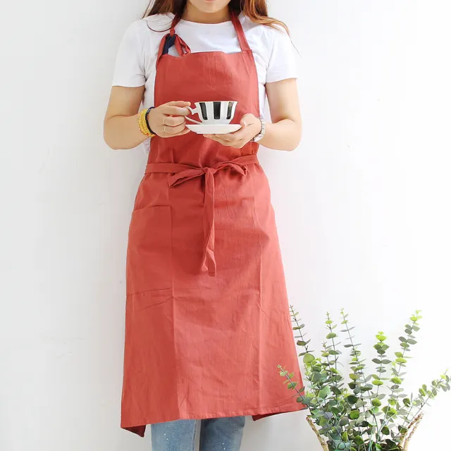 Polyester Cotton Overalls Art Flower Shop Baking Large Size Floral Nail Apron Brick Red - Shop at LoveMi