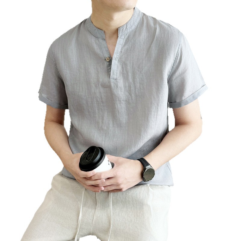 V-neck Loose-fitting Breathable Short-sleeve Shirt For Men