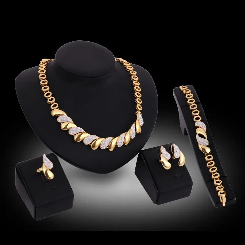 Womens Gold-Colored Cuban-Link Alloy Bracelet Earrings Necklace