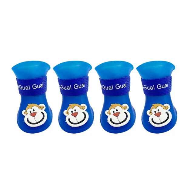 Cartoon Pet Boots Silicone Waterproof Non slip Soft Bottom Summer Cat Supplies Blue - Shop at LoveMi