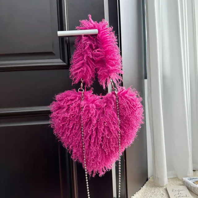 Womens Wool Handbag With Chain Strap Rose - Shop at LoveMi