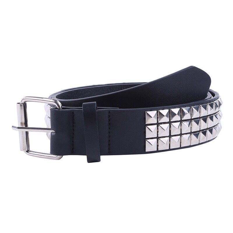 Hollow-out Rivets Pu Square Buckle Metallic Belt