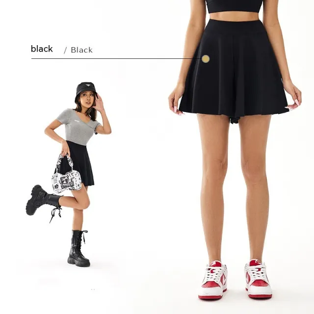 Women's Back High Elastic Quick drying Sports Fitness Vest Shorts Black Skirt - Shop at LoveMi