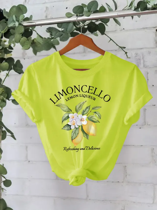 European And American Round Neck Lemon T shirt For Women Fluorescent Yellow - Shop at LoveMi
