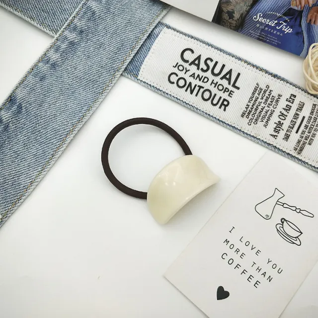South Korea Fall And Winter Creative Niche Alloy Geometric Semi arc Resin Hair Ring Pj000802 Beige - Shop at LoveMi