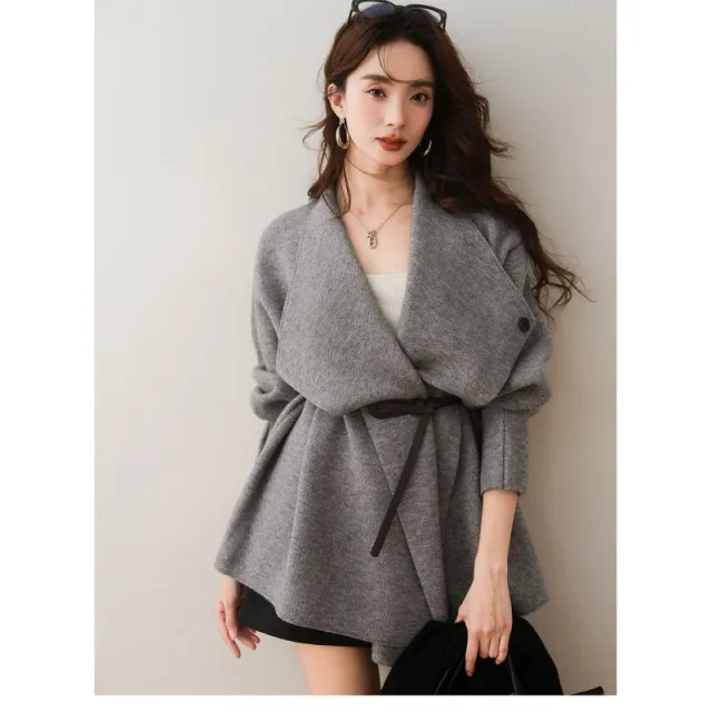 High grade Large Lapel Sweater Coat For Women Gray - Shop at LoveMi