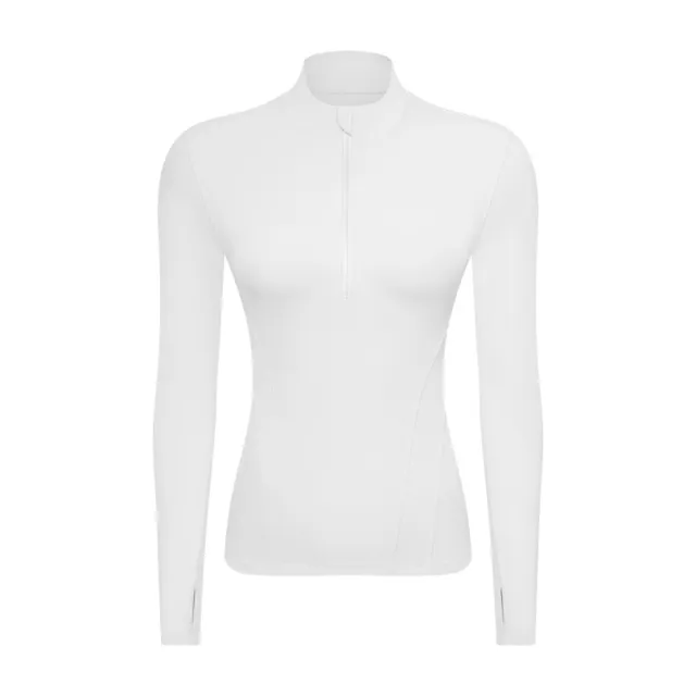 Double sided Nylon Half Zipped Stand Collar Yoga Jacket Women's Stretch Tight fitting Cinched Slimming Sports Jacket White - Shop at LoveMi
