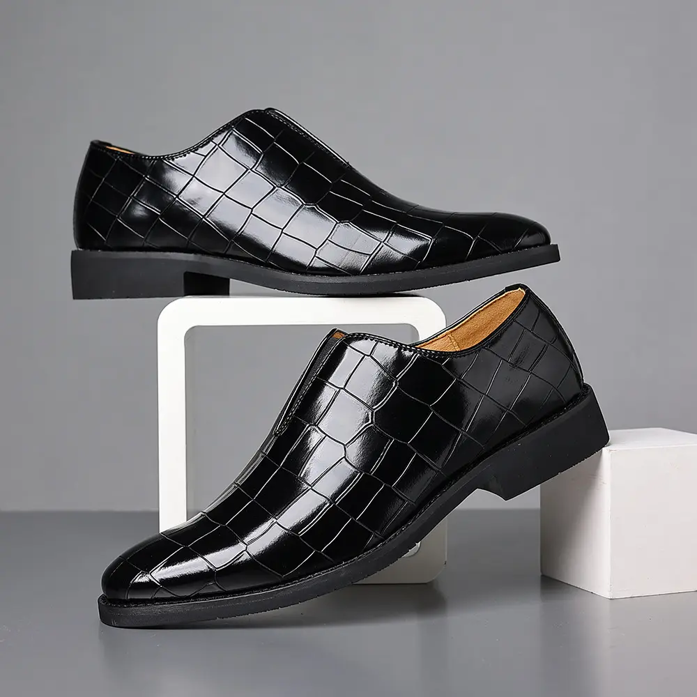 Stone-pattern Casual Mens Leather Shoes Fashionable