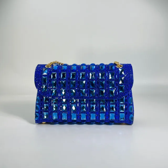 Shiny Glass Rhinestone Chain Clutch Blue - Shop at LoveMi