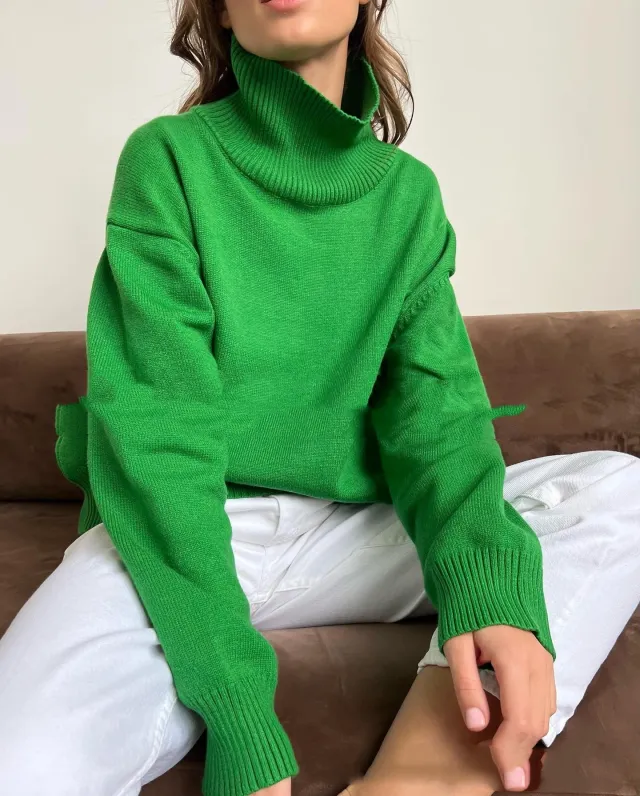 Autumn And Winter Loose Turtleneck European And American Sweater Green - Shop at LoveMi