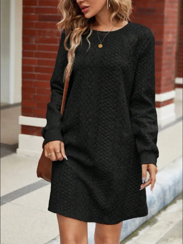 Womens Knitted Jacquard Long Sleeve Casual Maxi Dress Black - Shop at LoveMi