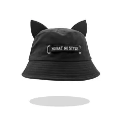 Cat Ears Girl Ribbon Bucket Hat - Black Ear No One Belt - View 1