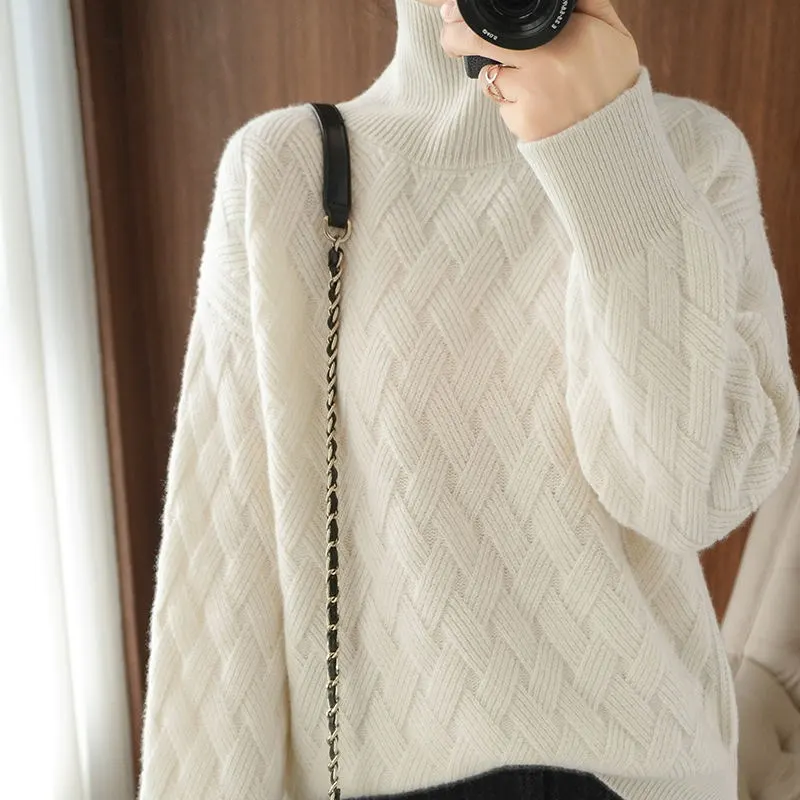 Women's Turtleneck Thread Warm Sweater Knitted Bottoming Shirt - White