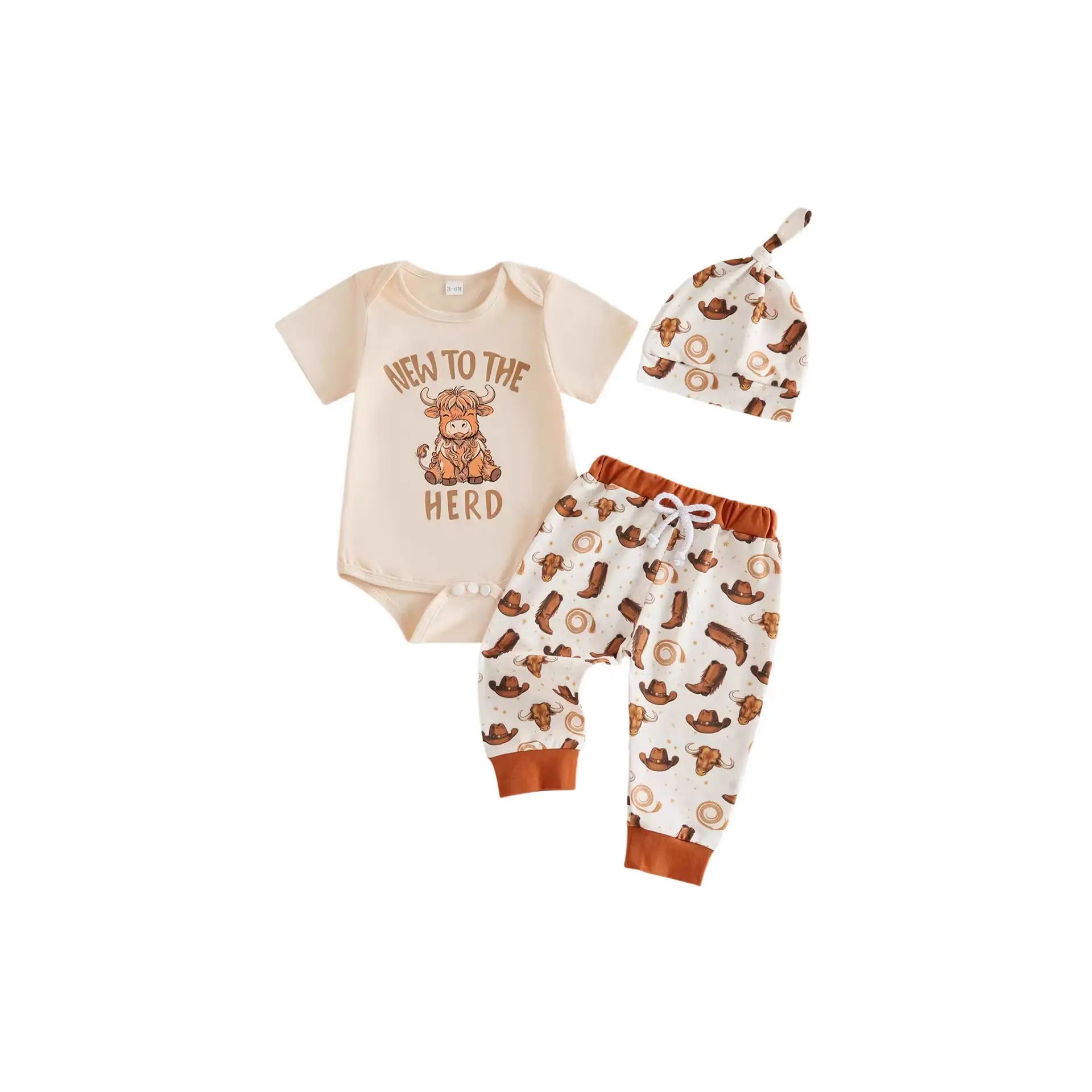 Western Cowboy Romper, Pants, And Hat Three-piece Set