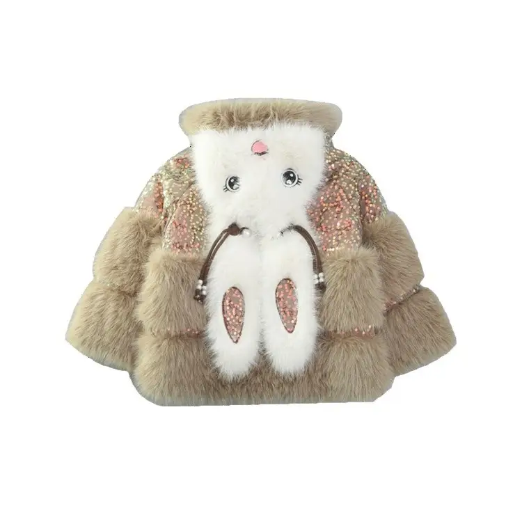Girls' Faux Fur Padded Winter Coat with Rabbit Design