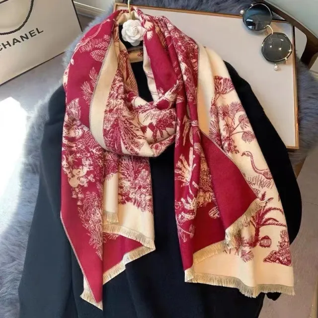 Versatile Cashmere like Double sided Tropical Rainforest Pattern Thickened Warm New Scarf For Women Tropical Rainforest Red - Shop at LoveMi