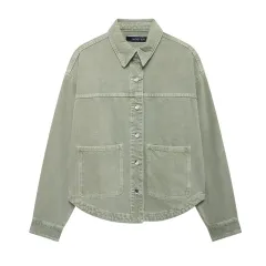 Women's Loose Casual Pocket Long Sleeve Denim Jacket - Color 4-M - View 1