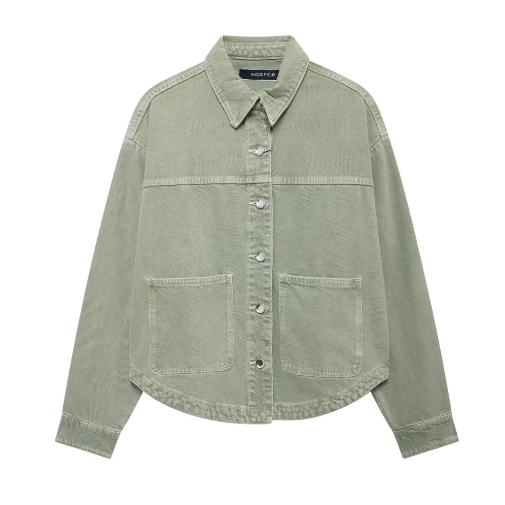 Women's Loose Casual Pocket Long Sleeve Denim Jacket - Color 4-M
