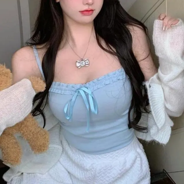 Pure Girl Bottoming Small Slip Top Outer Vest Light Blue - Shop at LoveMi