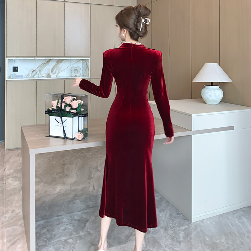 Women's Fashion Velvet Sheath Long Dress