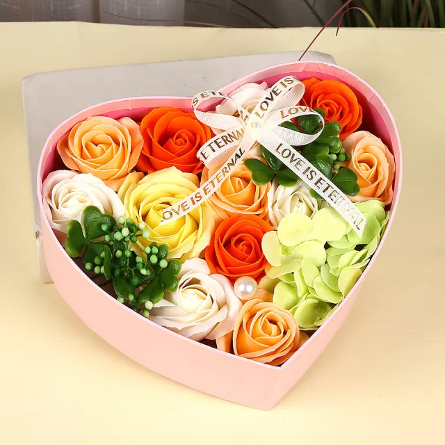 Creative New Soap Flower Heart shaped Gift Box Valentine's Day Christmas Creative Birthday Gift Yellow - Shop at LoveMi