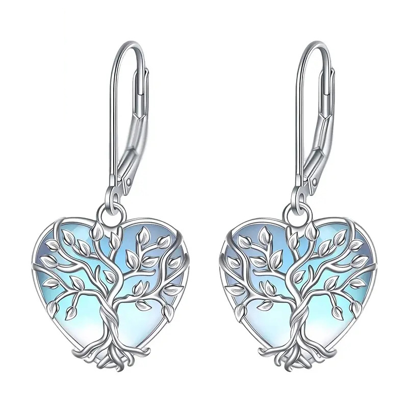 S925 Sterling Silver Moonstone Tree Of Life Earrings For Women
