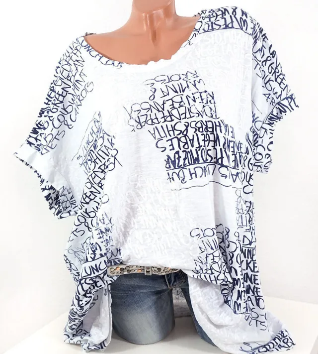 Loose Letter Print T shirt Casual Plus Size Top Women White - Shop at LoveMi