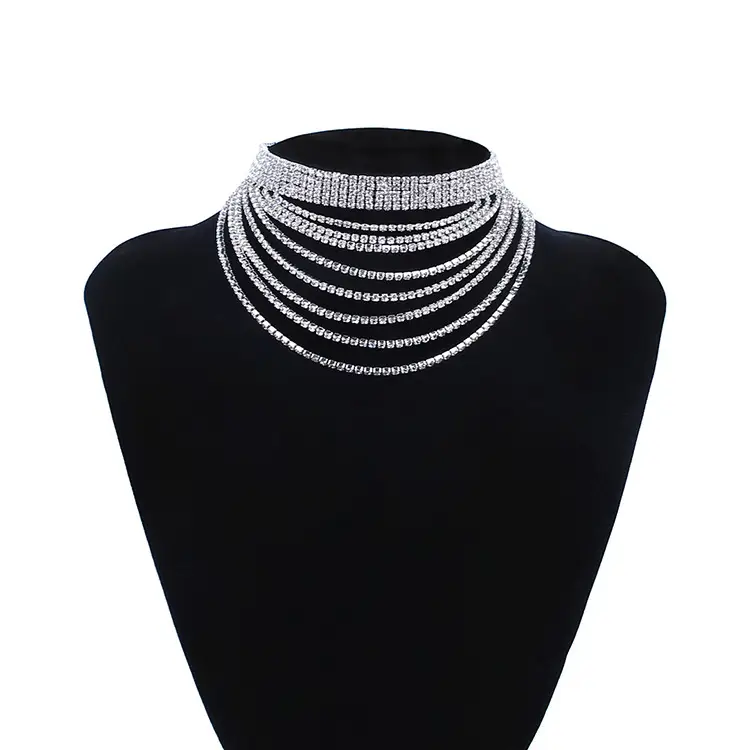 Rhinestone Tassel Chain Necklace Clavicle Chain Fashion